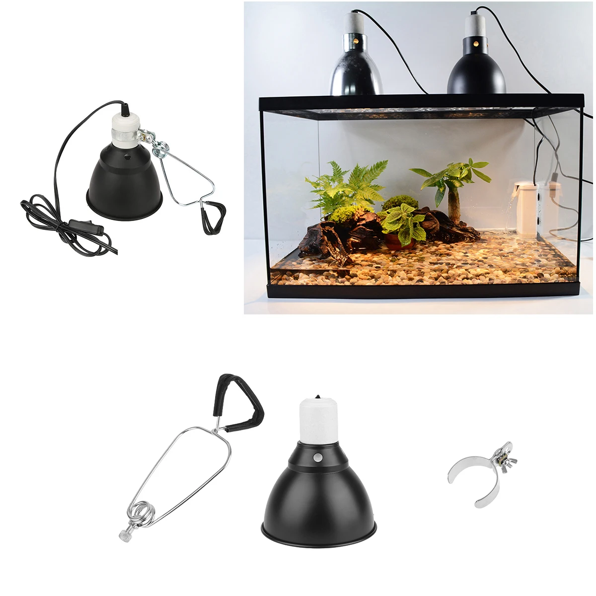 

Pet Heating Lamp Shade Reptile Clamp Light Holder Fully Adjustable 360 Degree Metal High Safety Ceramic Heater