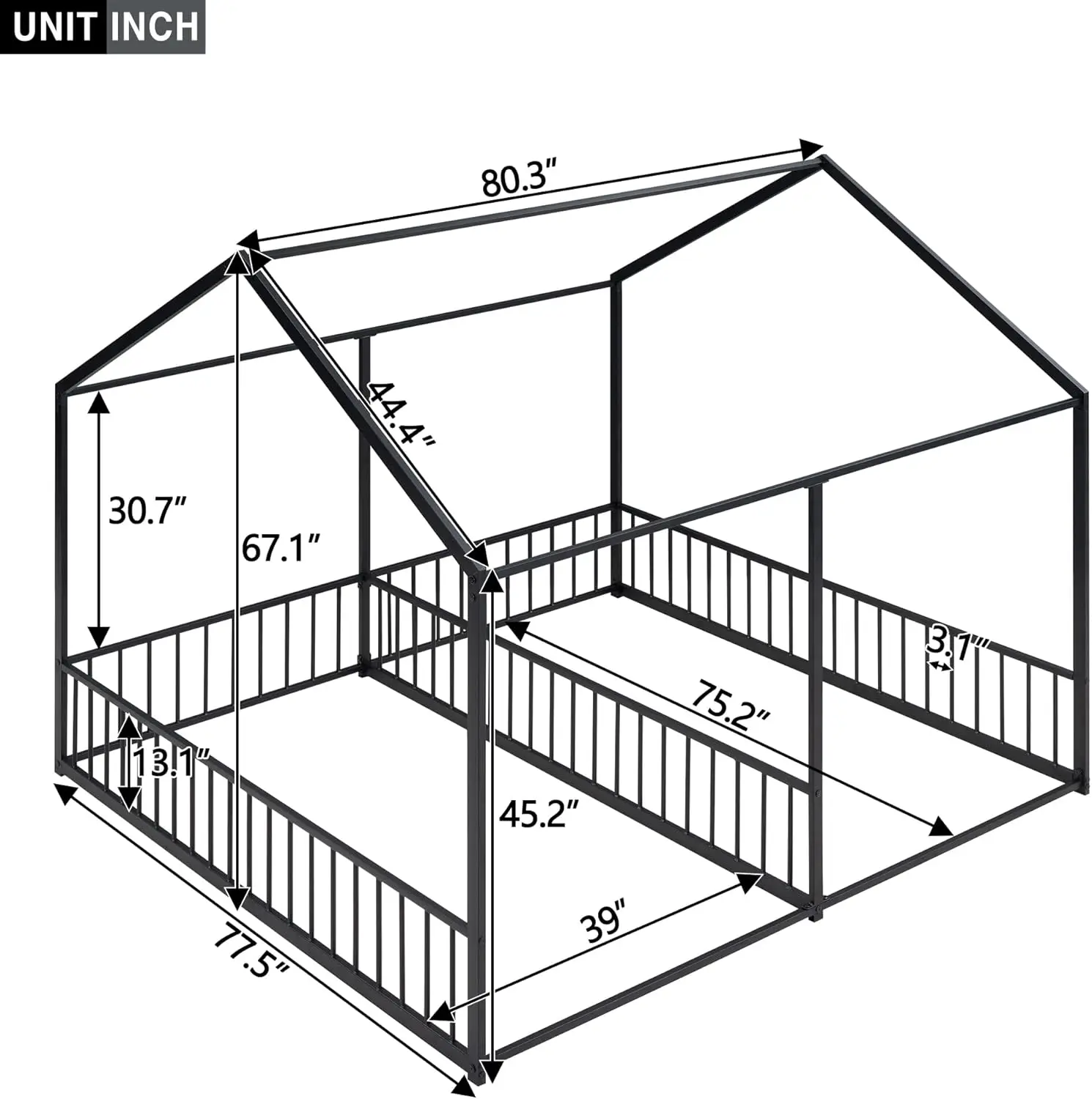 Metal Twin Size House Platform Beds,Two Shared Beds,Black,Beds, Frames & Bases 61.73Lbs,1969