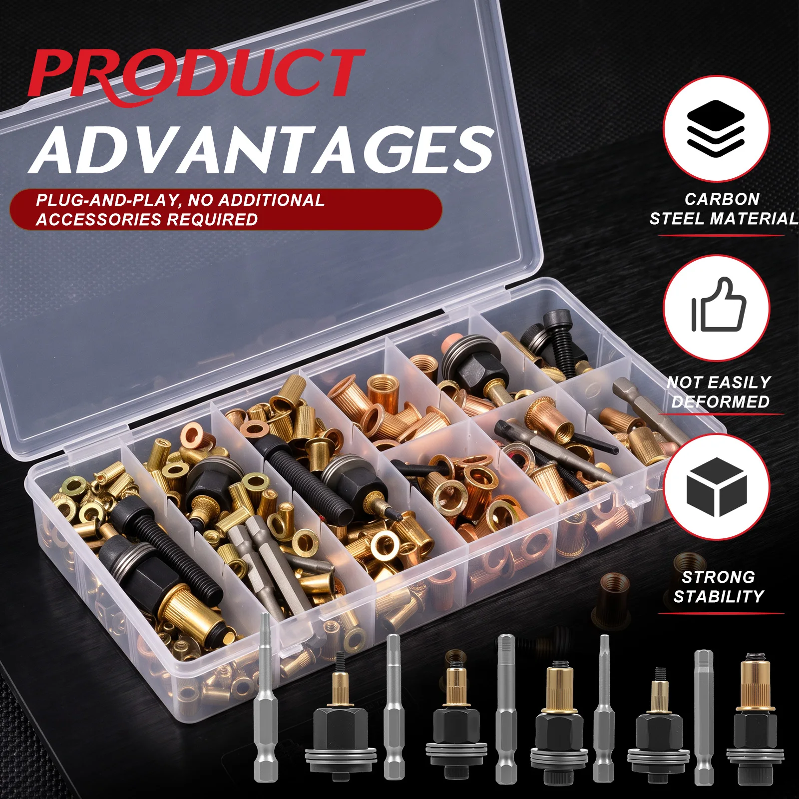 Rivet Nut Kit 320PCS M3 M4 M5 M6 M8 Carbon Steel Threaded Insert Nut Set Drill Adapter for Sheet Metal Auto Repair DIY