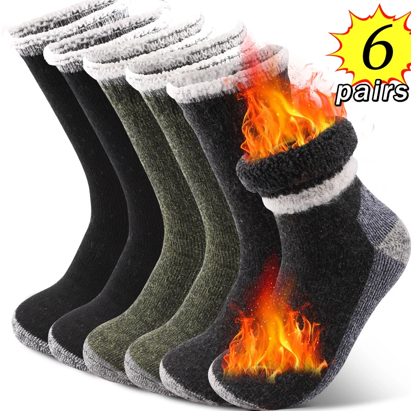 

6 Pairs Merino Men's Wool Hiking Socks Thermal Warm Winter Boot Sock Super Soft Suitable for Hiking Rock Climbing and Skiing