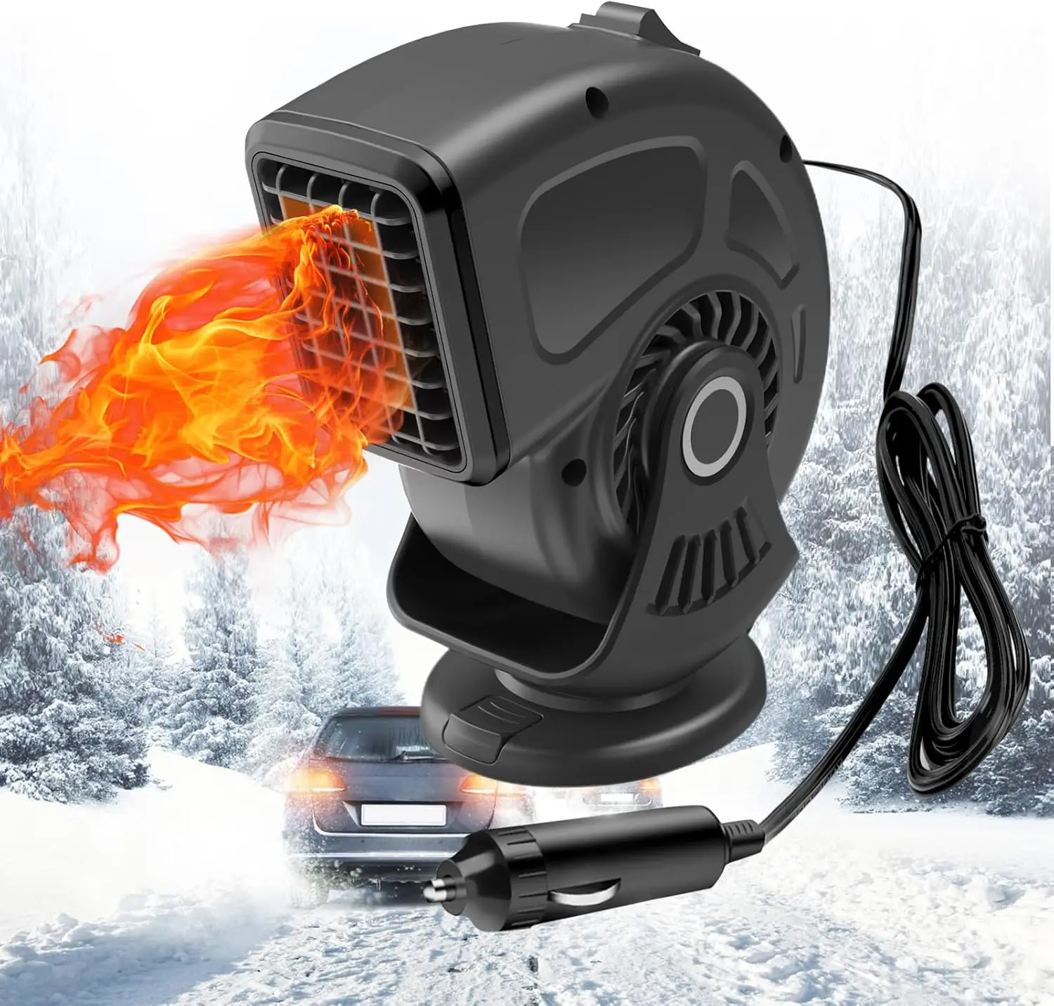سخان سيارة 12 فولت 2 في 1 تسخين وتبريد سريع، مزيل صقيع محمول للوحة القيادة على الزجاج الأمامي (أسود)
