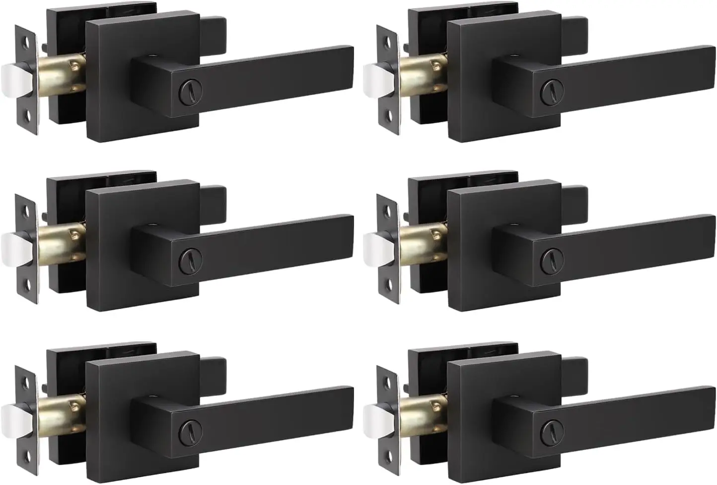 

6-Pack Matte Black Privacy Door Leverset with Reversible Handing, Easy Installation for Bedroom & Bathroom