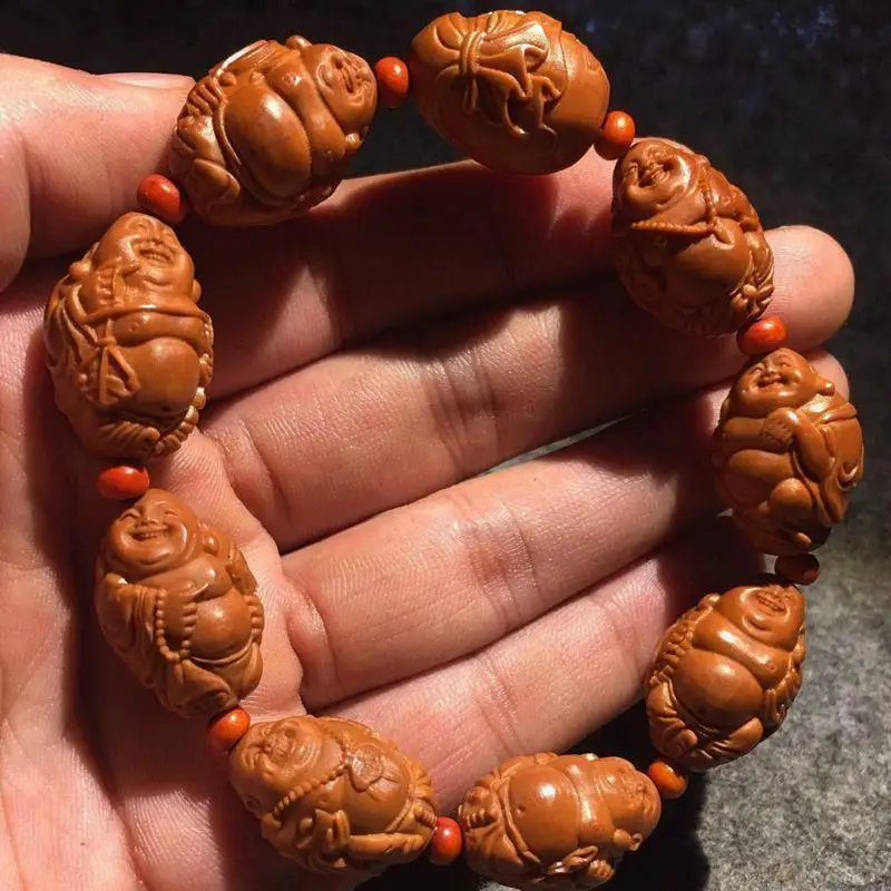 Crafts Olive Nut Bracelet Men's The Eighteen Disciples of the Buddha Eight Mammon Maitreya Olive-Stone Carving Bracelet Necklace