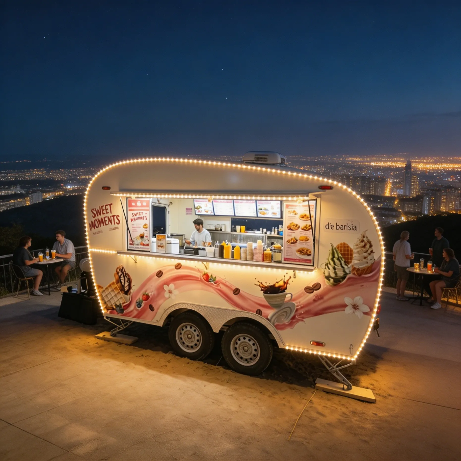 

Portable Food Vending Trailer Commercial Catering Cart with Stainless Steel Interior for Street Food Business