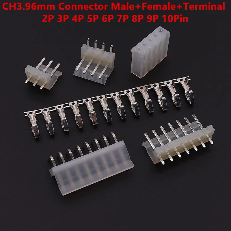 10Set/Lot CH3.96 3.96 mm CH3.96 - 2/3/4/5/6 Pin Straight/Curved Needle Connector 10pcs Male + 10pcs Female + Terminal 3.96mm