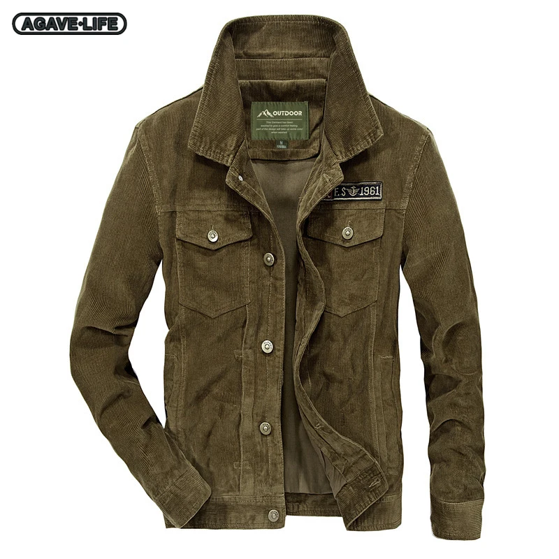 

Casual Army Military Jacket Men's Spring Autumn Fashion Outwear Slim Air Force Jacket Men Cotton Corduroy Solid Color Cargo Coat