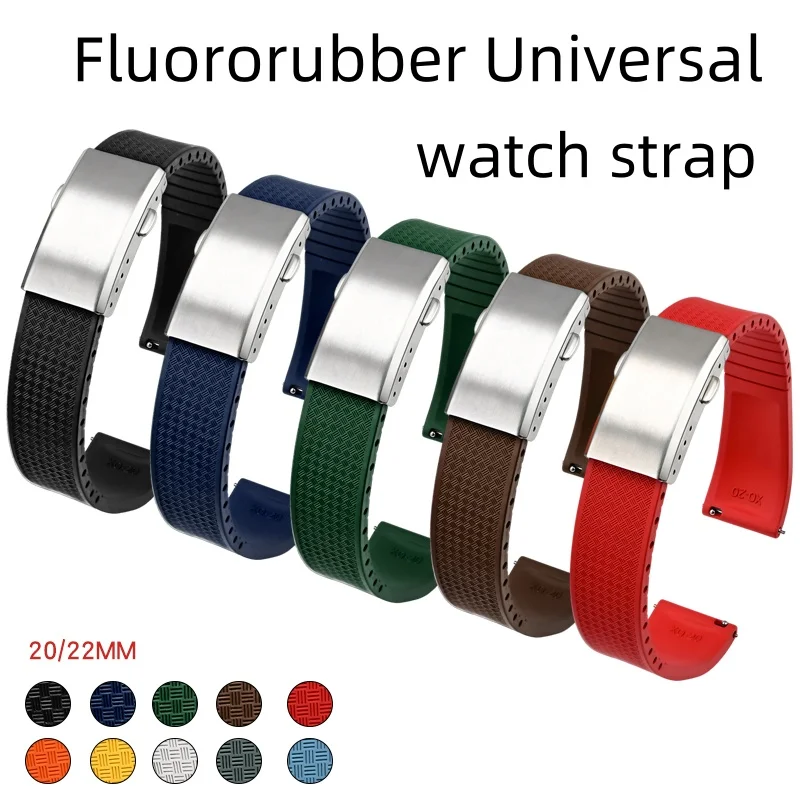 

20/22mm FKM Integrated fluororubber watchband Grid universal quick release strap Customizable watch accessories Conjoined buckle