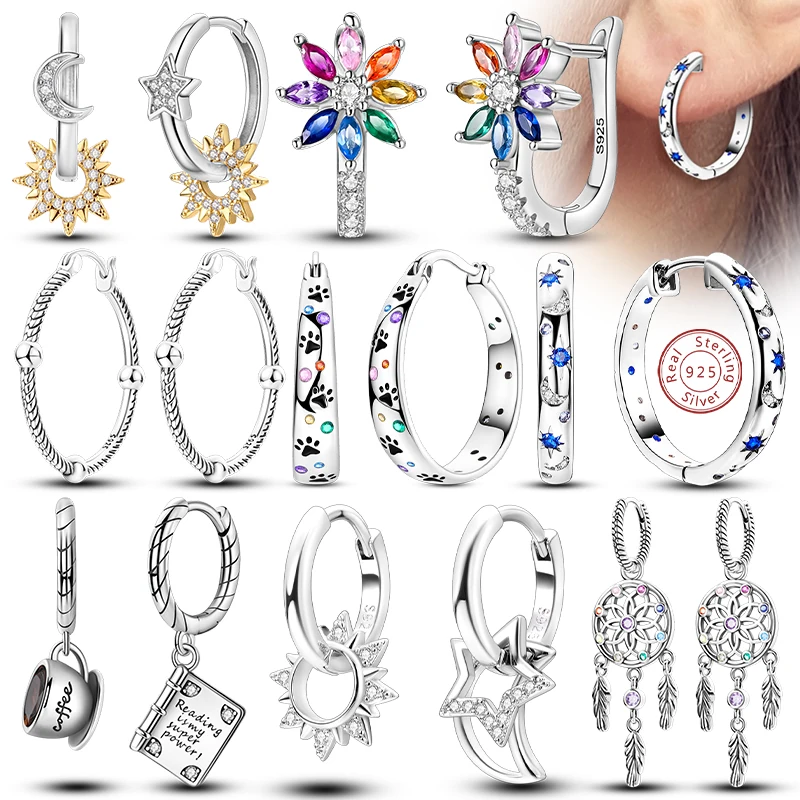 Gran oferta, pendiente de aro de Plata de Ley 925, estrella brillante, Luna, pendiente de mariposa en forma de corazón en U para mujer, joyería para fiesta y boda