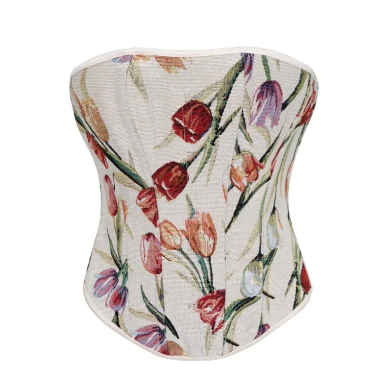 

Модный новый французский корсет в стиле ретро с принтом и узором «рыбья кость», удобный корсет на бретелях, сексуальный топ для коррекции фигуры для женщин.