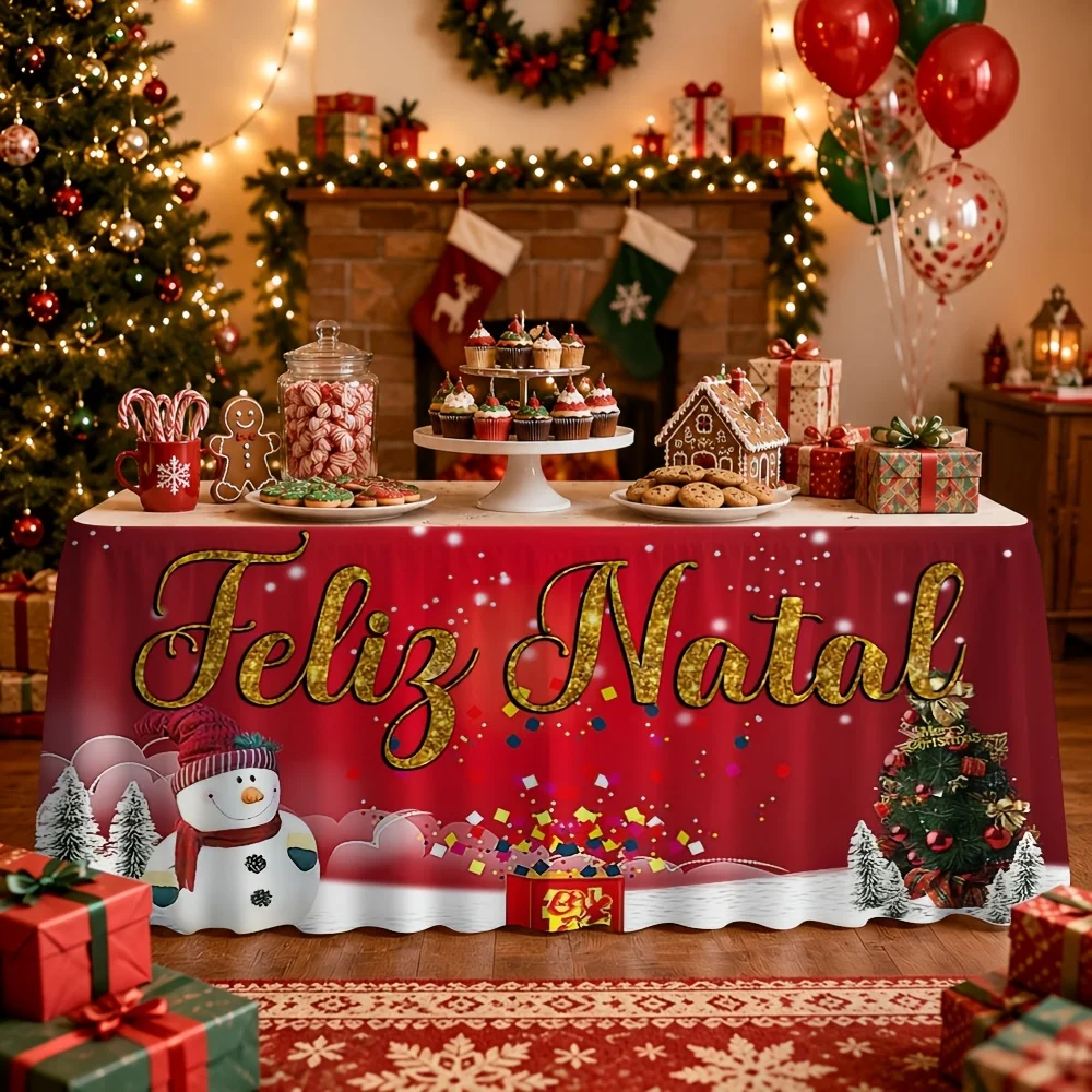 1-Pack, Merry Christmas printed tablecloth table skirt, suitable for party events, kitchen and dining room decorations