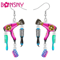BONSNY Acrylic Novelty Hairdryer Comb Sets Drop Dangle Jewelry Earrings Party Favors For Women Girls Kids Gifts