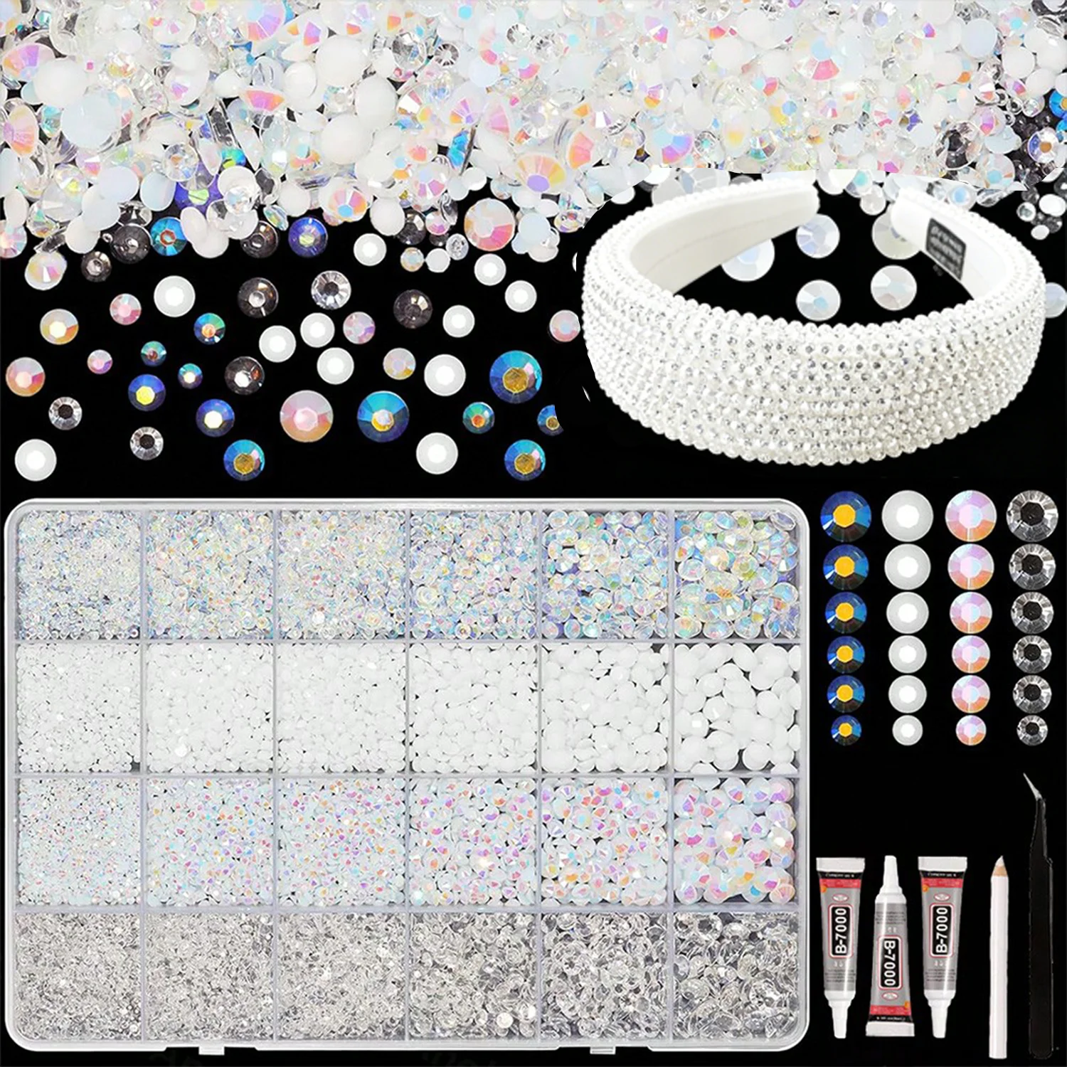 2-6mm White Jewels Resin Flatback Rhinestones Bedazzling Kit for Crafting, DIY Mugs Tumblers Clothing Shoes Nail Art