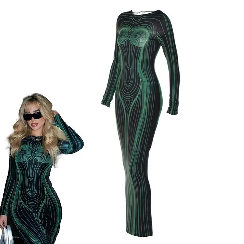 Long Sleeve Tight Dress Women Long Sleeve Dress Light Touch Fashion Stripes Sexy Bodycon Dresses Basic Long Sleeve Cocktail