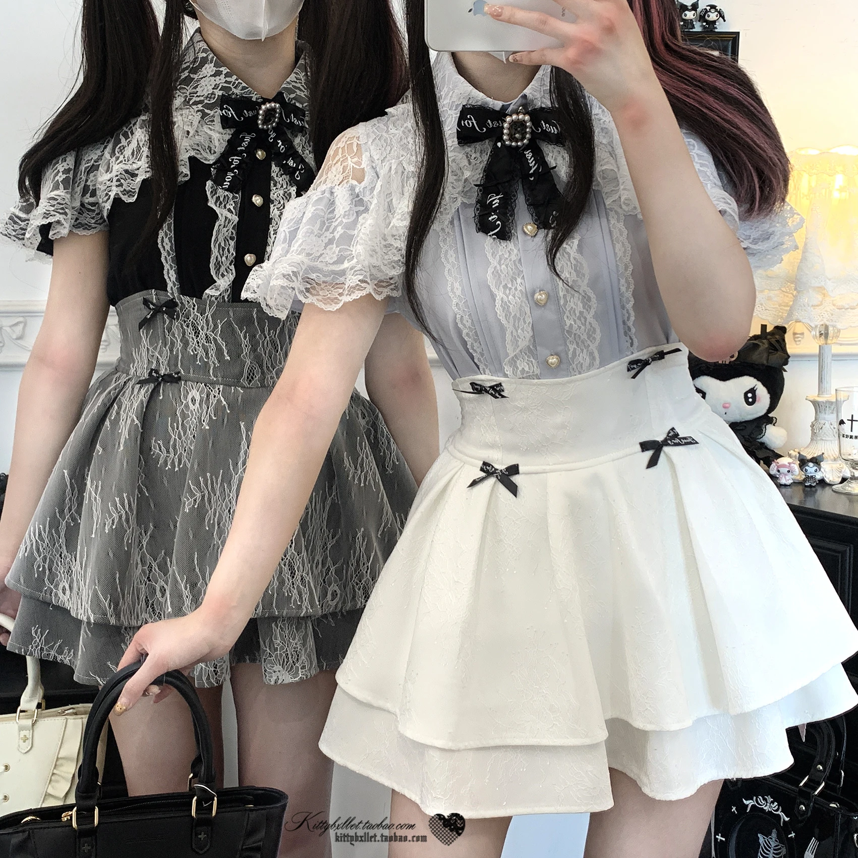 Sweet Lace Short Sleeve Top Mine Mass Production Lace Bucket Short Sleeve Shirt Japanese Lolita Lapel Single Breasted Top