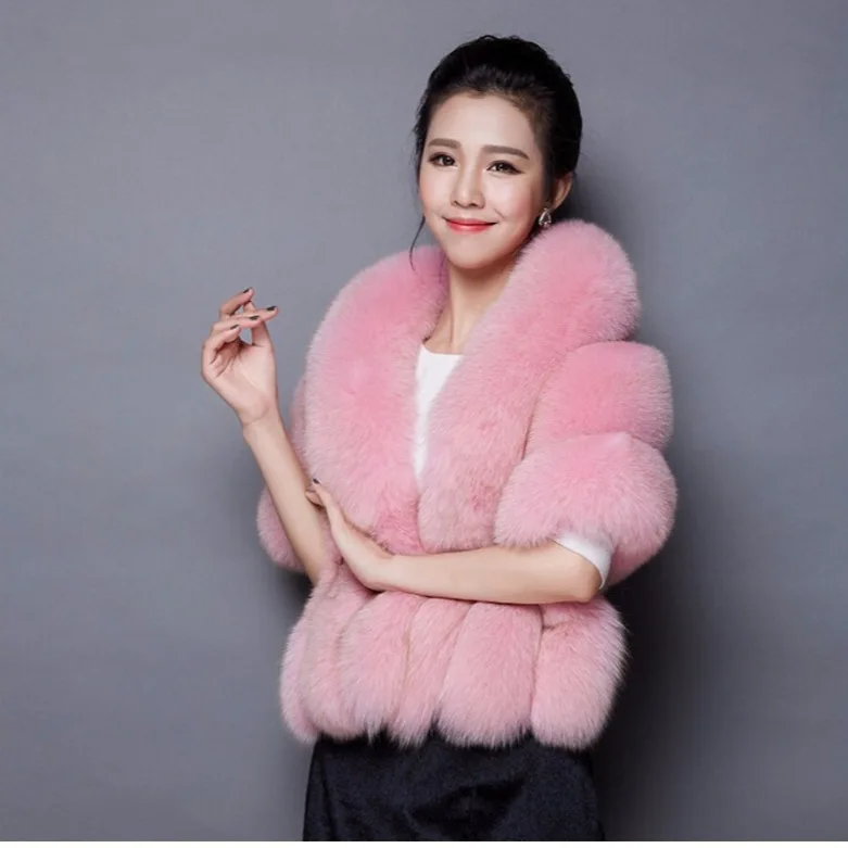Autumn and Winter Imitation Fox Fur Shawl Women's Wedding Dress Cloak Dress Bridal Cloak Fur Coat Women