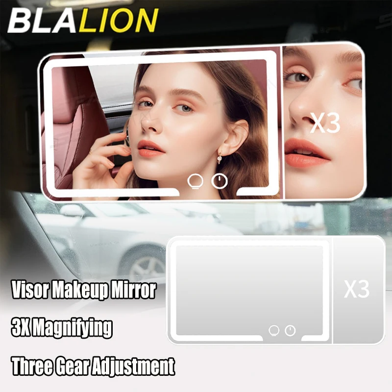 BLALION Car Sun Visor HD Vanity Mirror Large Touchscreen LED 3 Color Adjustment Car Interior Mirrors With 3X Magnifying Mirror