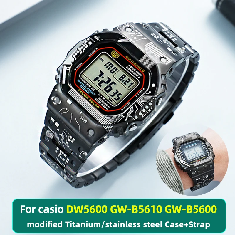 DW5600/Full/Titanium/Case&Strap/mod/kit/for/CASIO/GW-M5610/GWB5600/GMW-B5000/Series/stainless/steel/band/Metal/Case/Replacement