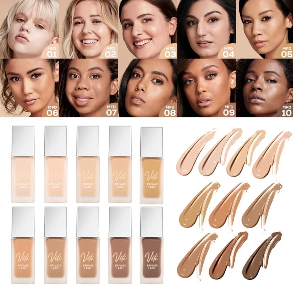 Private Label 10-Color Oil Control Concealer Liquid Foundation Custom Logo Long Lasting Easy To Wear Waterproof Makeup Wholesale