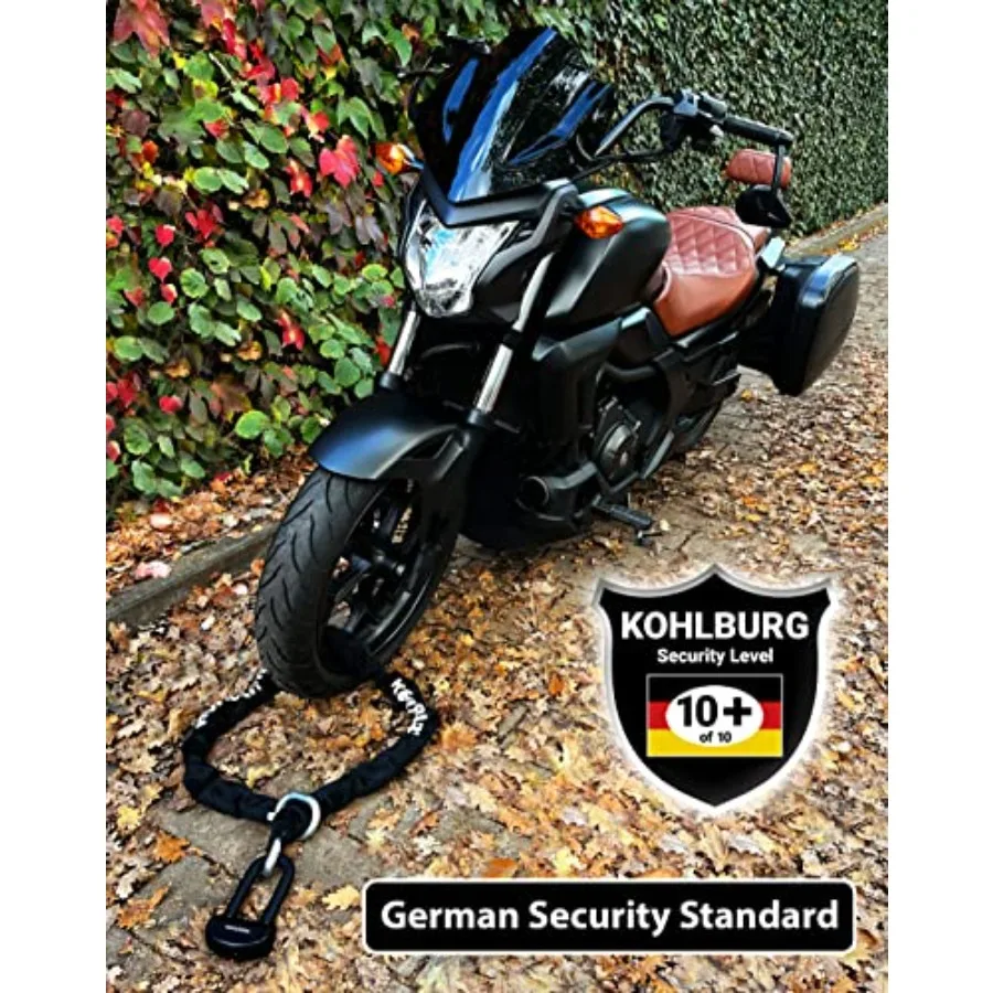 18 lbs Massive Motorcycle Security Chain Lock 7 ft Long with Highest German Security Level 10plus of 10 Heavy Duty Steel Chain