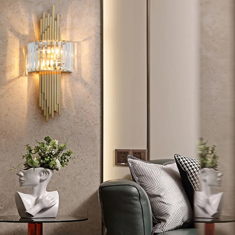 Moderne Luxe Hardware Kristallen Wandlamp Voor Woonkamer Tv Slaapkamer Nacht Verlichting Studie Decoratie Huis Indoor Armaturen