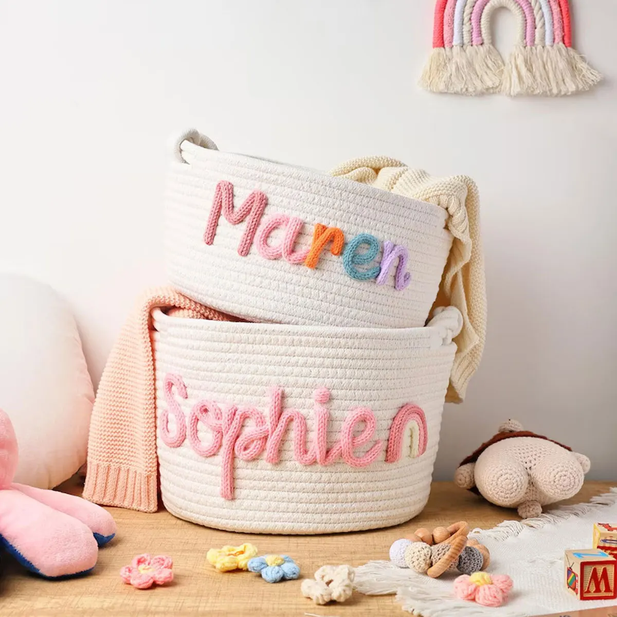 1 قطعة سلة تخزين مستديرة مصنوعة يدويًا عتيقة مخصصة ، اسم حرف مخصص ، ديكور منزلي للحياة اليومية/هدية عيد الميلاد #5