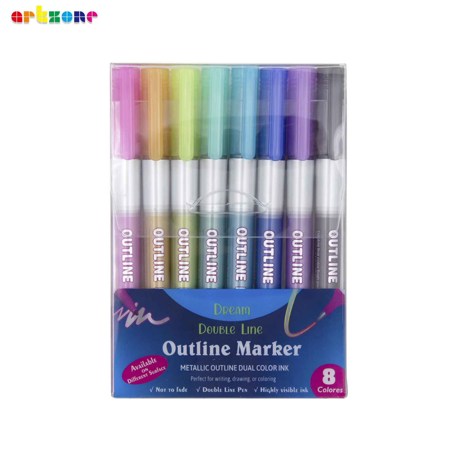 8 Colors Outline Glitter Markers, Metallic Double Line Pens, Self-Outline Marker Pen for DIY Card Drawing, Journaling, Doodling