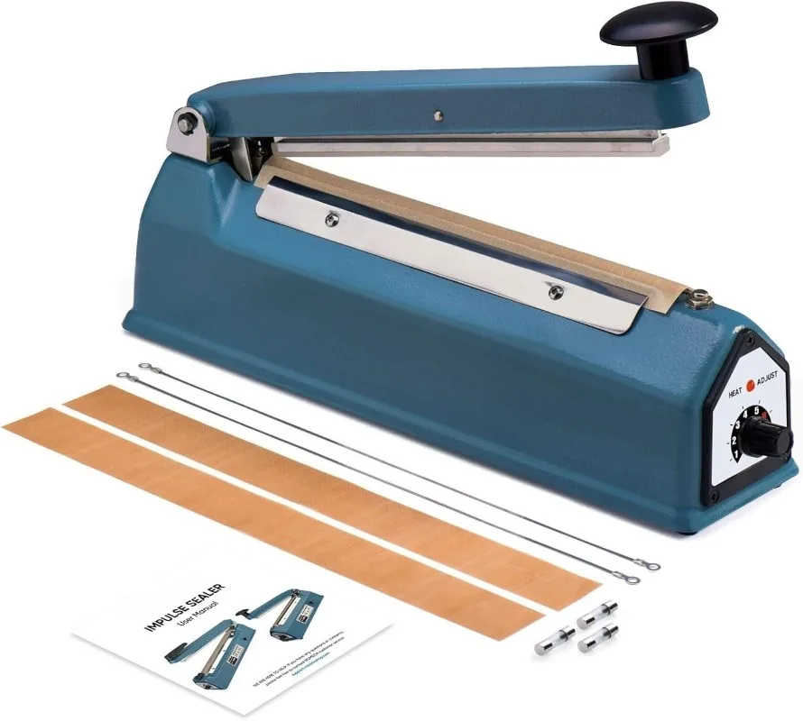 

8 Inch Impulse Bag Sealer, Solid Metal Housing Heavy Duty Manual Heat Sealer Machine with Spare Parts for Sealing Plastic