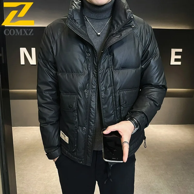

Brand Mens Down Jackets Warm Commute Office Cold Resistant Filled Jacket Fashion Stand Collar Travel Duck Down Thick Winter Coat