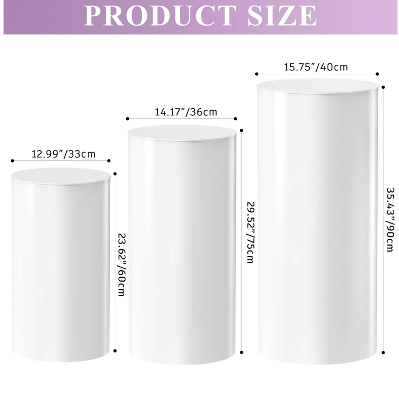 Cylinder Pedestal Stands 3Pcs White Round Cylinder Pedestal Display Plinth Pillars for Wedding Party Decor