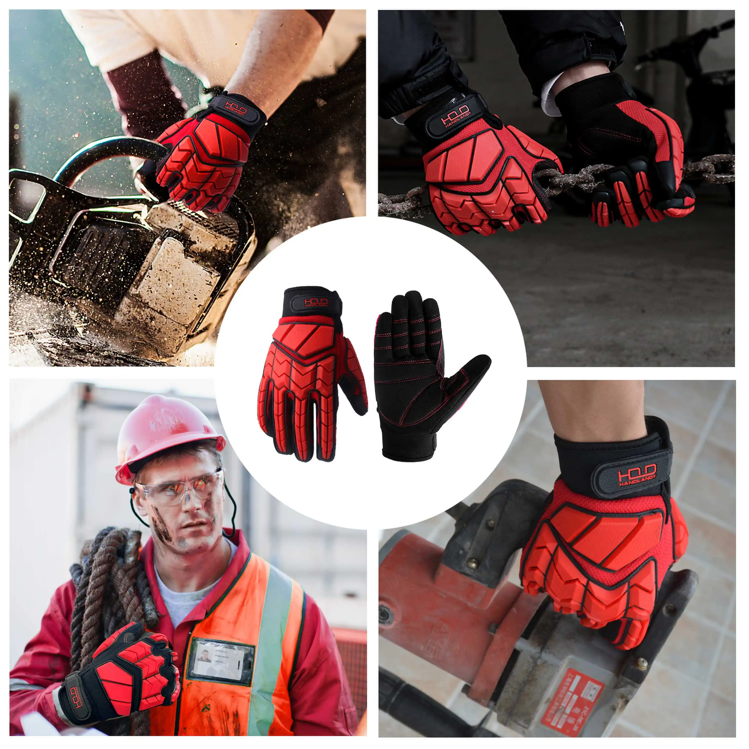 HANDLANDY Anti Vibration Work Gloves with Grip, SBR Padding, TPR Impact Resistant Gloves, Mens Heavy Duty Work Gloves