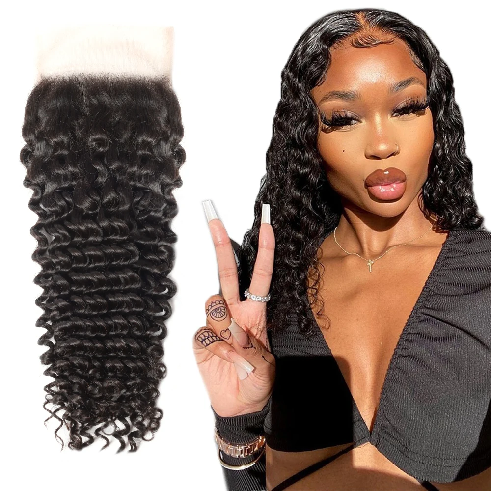 

Transparent Lace 5x5 Closure Deep Wave Human Hair Closures Hair for Women Hand Tied Brazilian Lace Curly Hair Natural Color