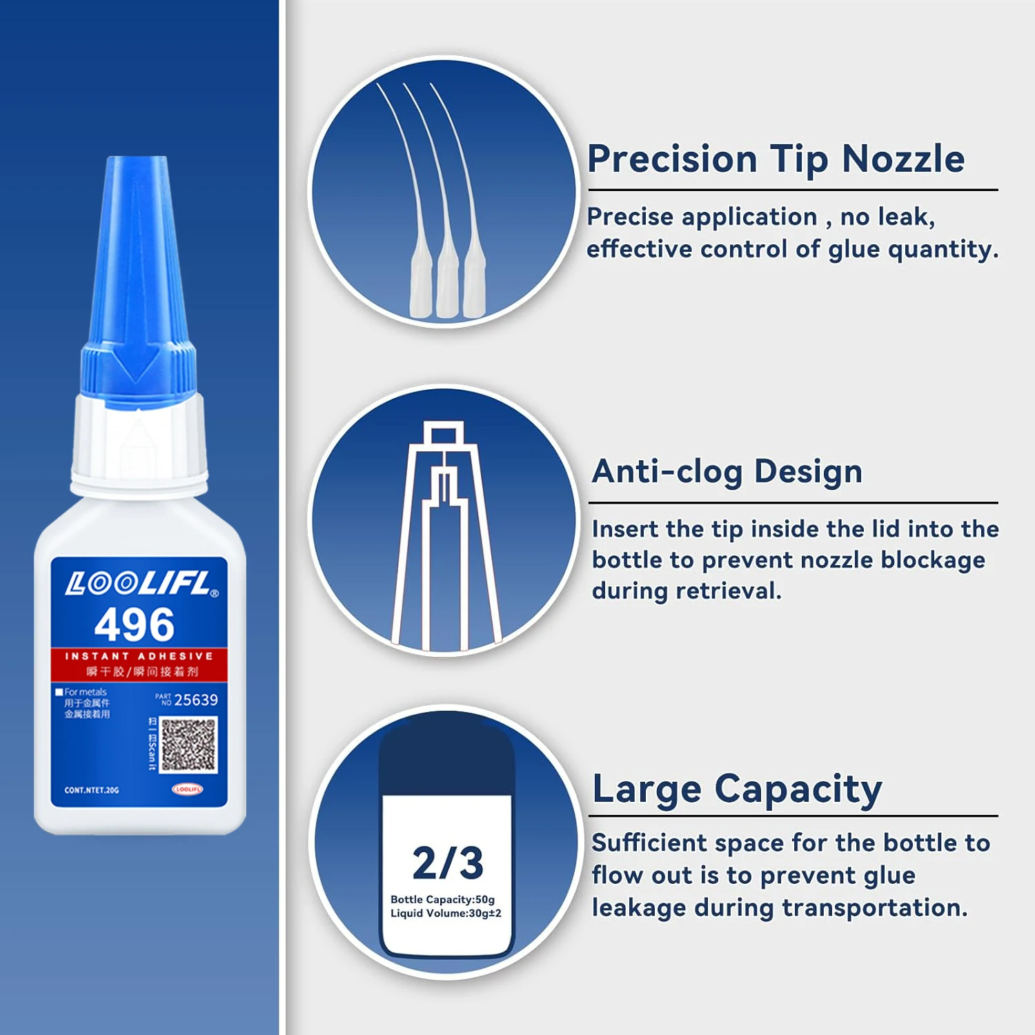 LOOLIFL20g 496 Multifunctional Adhesive Is Suitable for Metal, Plastic Toys, Shoes, Ceramics, DIY Handicrafts, and Daily Repairs