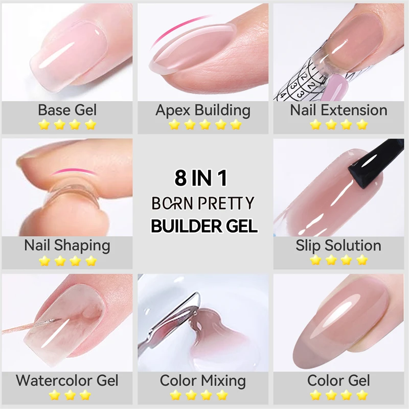 BORN PRETTY 15 ml 8-in-1 Building Nail Gel Extension Base Gel Nail Shaping Aquarell Mixing Slip Solution Multifunktionsgel – Detail 11