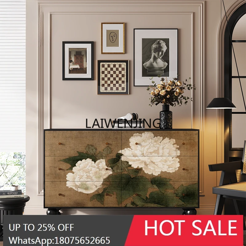 LYN French-style antique drawer cabinet, peony six-chest cabinet, dressing table at the end of the bed, storage