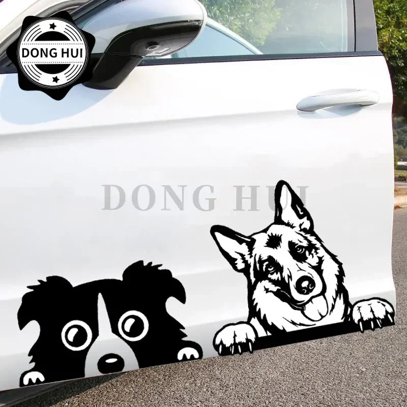 

Black and White Dog Sticker Sharpie Shepherd Poodle Peeking Sticker PVC Scratch Decal Waterproof Motorcycle Helmet Laptop