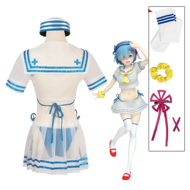 ريم رام أنيمي إعادة: الحياة في عالم مختلف من الصفر تأثيري حلي ريم خادمة الفتيات بحار دعوى الصيف تنورة قصيرة الملابس شعر مستعار