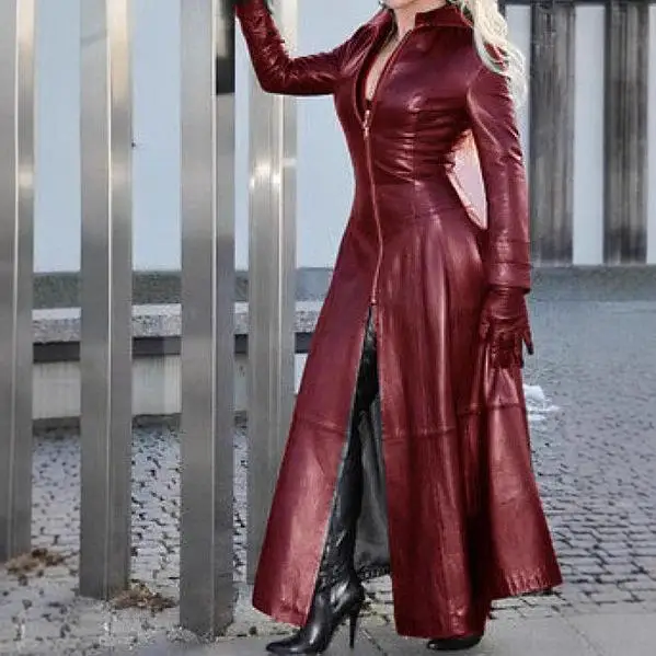 Lunghezza estesa Colletto alla coreana Pelle PU Jaet Gothic Sle Long Sve Cappotto da donna Transfrontaliero Wi Bestseller opify