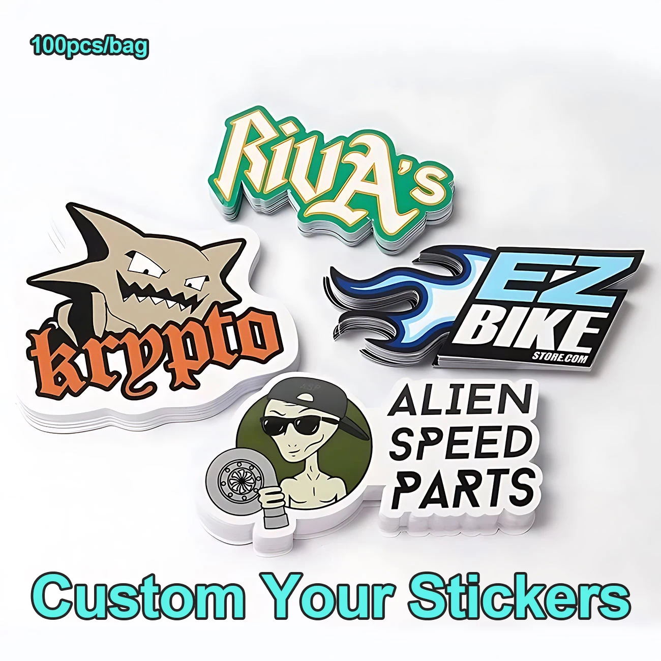 100 قطعة طباعة مخصصة يموت قطع ملصقات الفينيل لاصقة مقاوم للماء PVC تسمية شعار الشركة تصميم ملصقات الكرتون