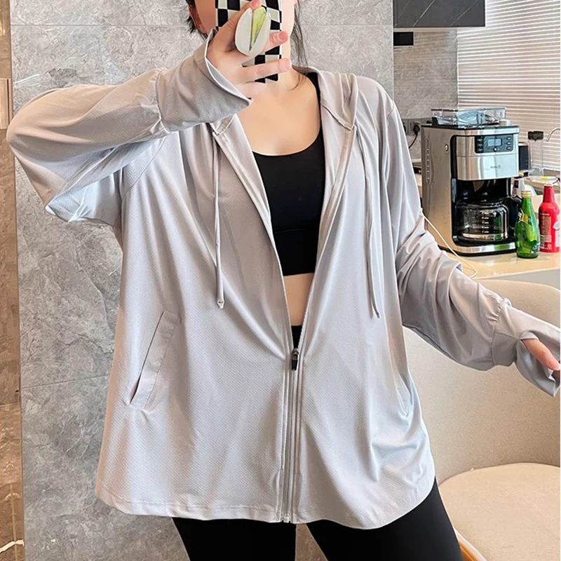 Rimocy Plus Size 4XL Sunscreen Jacket Women Outdoor Sport Cycling Fishing Cool Coat Woman Ice Silk Sun Protection Hoodie Shirts