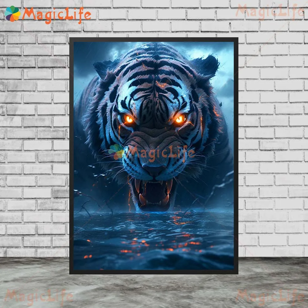 Animals Wild Tiger Lion Lightning Posters Prints Wall Pictures For Living Room Nordic Poster Wall Art Canvas Painting Unframed