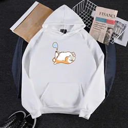 Cute Lazy Corgi Hoodies Womens Kawaii Sleep Dog Sweatshirts Oversize Athletic Long Sleeve Hooded Blouses Japanese Sudadera