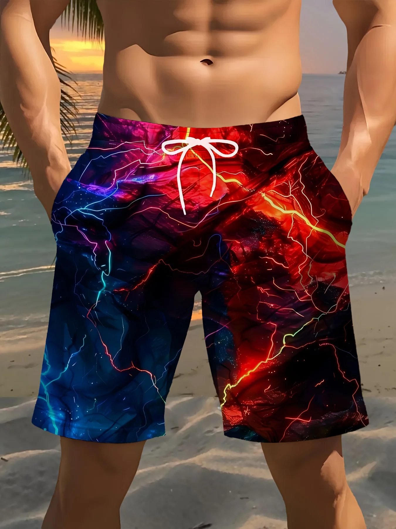 3D Color Splashed Ink Printed Men's Swimming Trunks, Quick Drying Beach Pants, Casual and Fashionable Streetwear Swimsuits