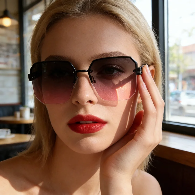 Neue modische Metall-Sonnenbrille mit übergroßem Rahmen, Unisex, Premium, trendig, vielseitig, quadratischer Rahmen, Sonnenbrille 1204 – Detail 1