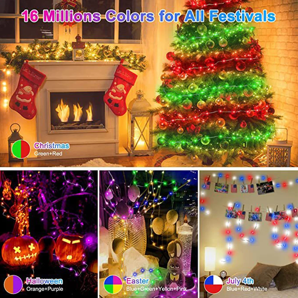 Smart Fairy String Lights RGB Color Changing App Control Dimmable LED Christmas Tree Light Indoor Decoration Ambient Lighting