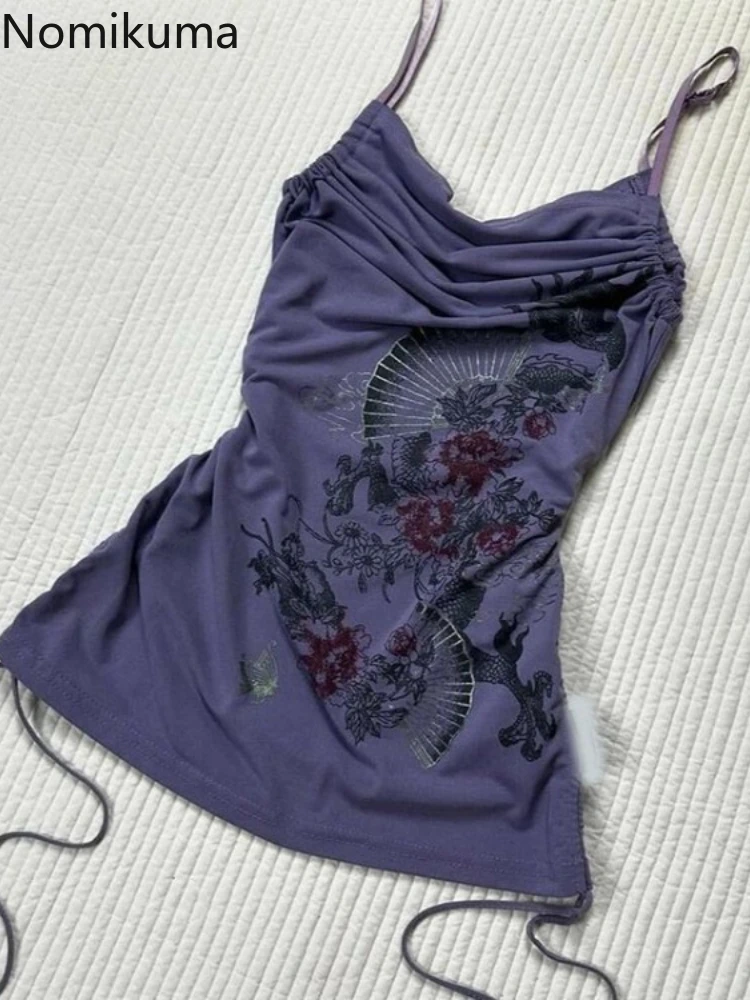 

Sexy Vest for Women 2025 Ropa Mujer Sleeveless Print Chic Camis Fashion Korean Tees Y2k Tops Backless Drawstring Summer Tanks