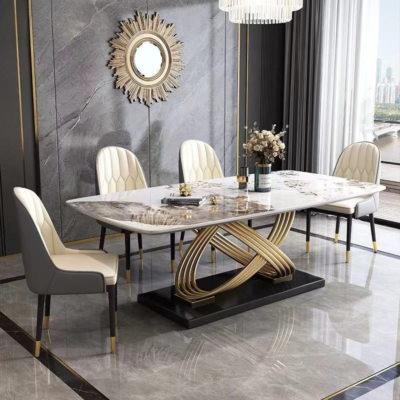 and chair combination high-end modern simple rectangular dining table rock slab dining table and chair combination