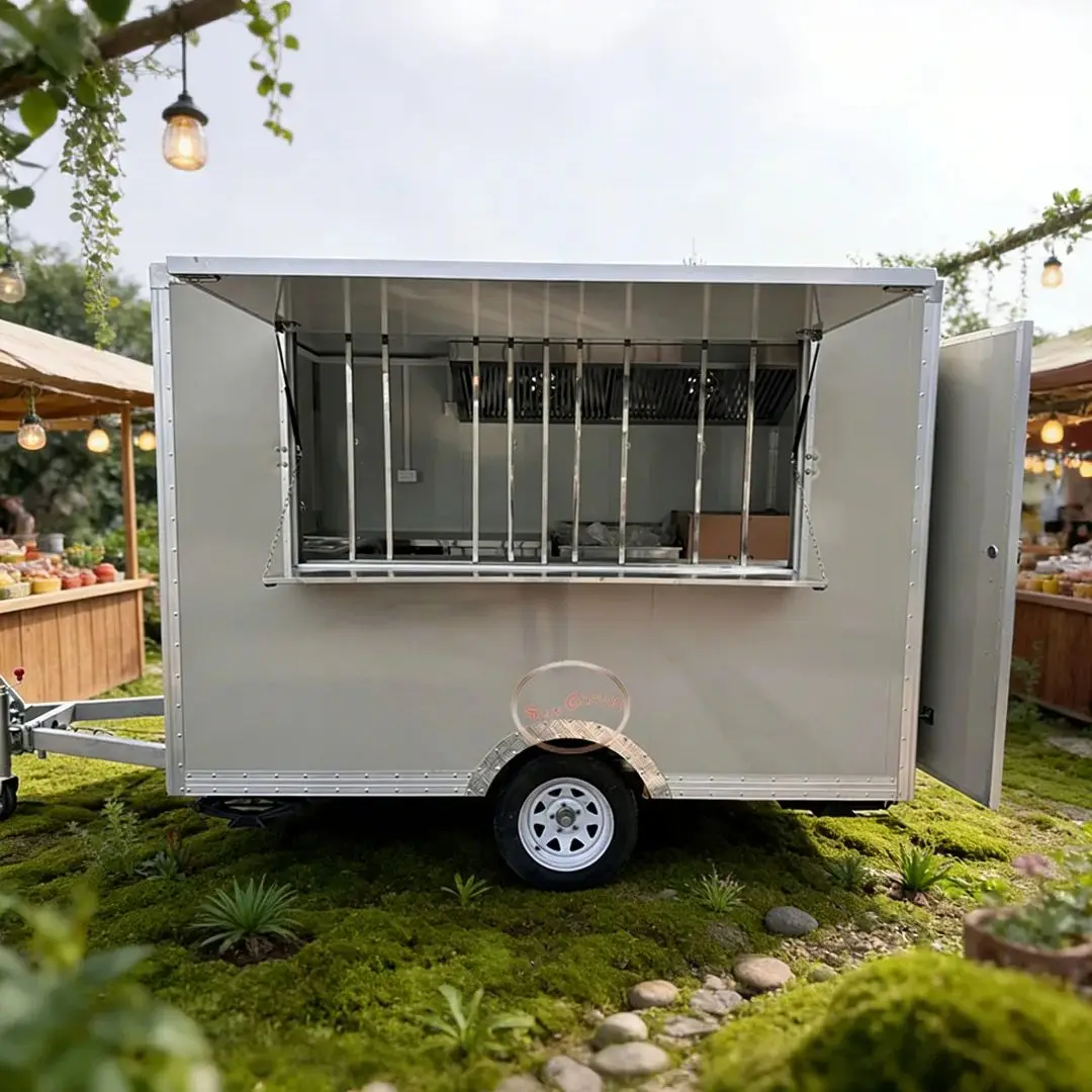 

Commercial Fiberglass Mobile Kitchen Cart with Sink And Range Hood for Food Truck Outdoor Catering Events