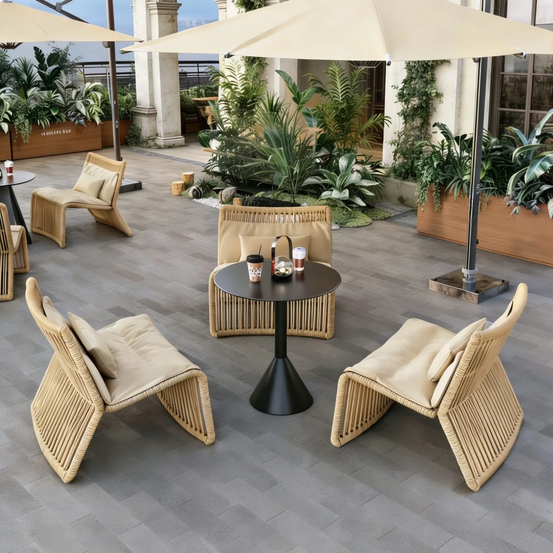 PYH Outdoor Sofa Leisure Courtyard Balcony Open-air Garden Cafe B & B Outside Rattan Sofa Anti-sun