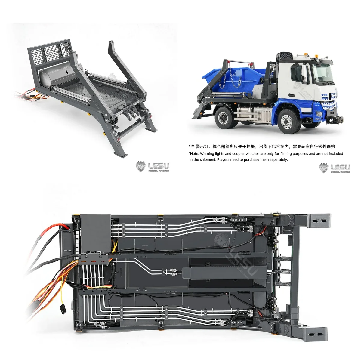 

LESU Skip Loader 3363 Металлическое шасси 4X4 1/14 RC Гидравлический поворотный рычаг для мусора 3-скоростной самосвал Ступица Редукционная модель оси