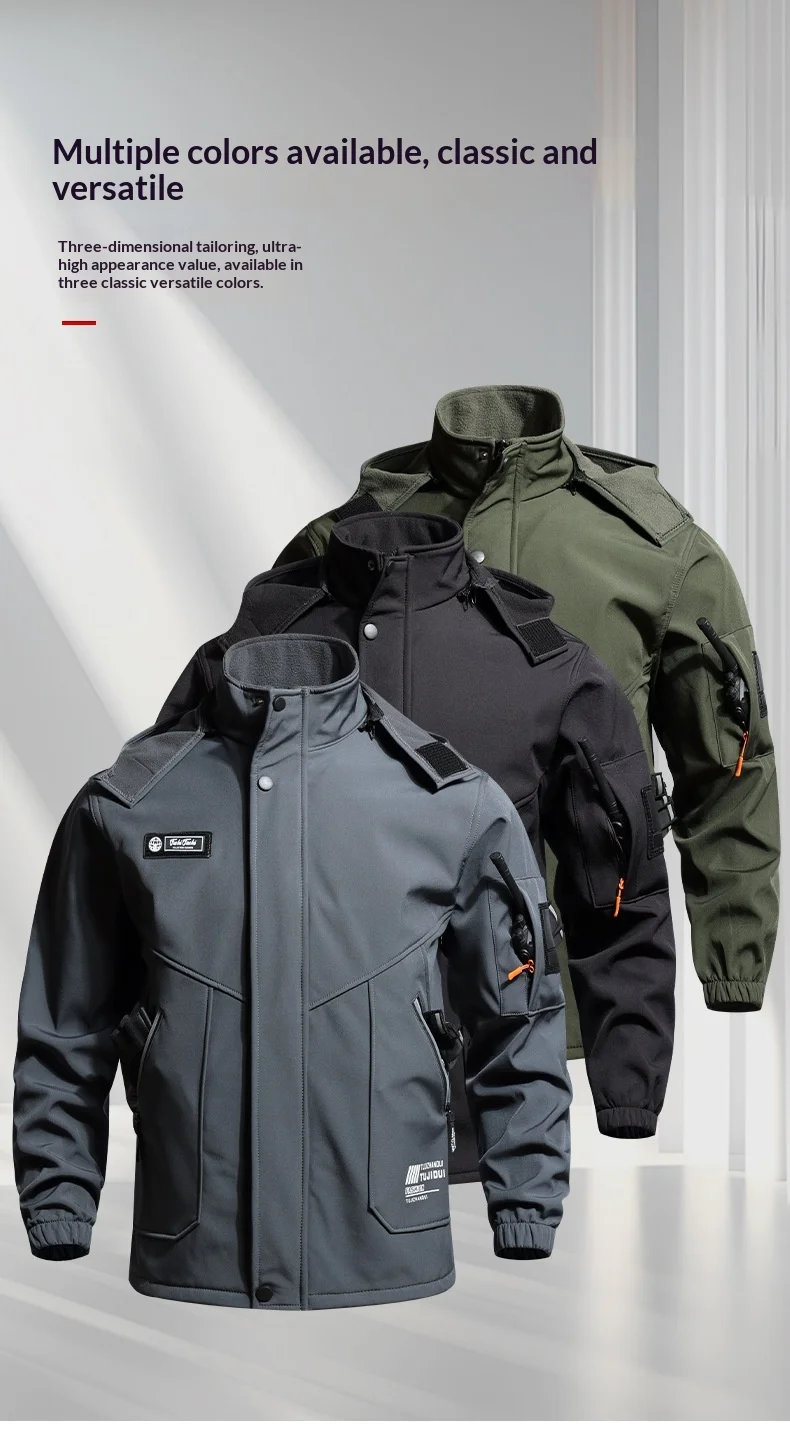 Unisex Fleece-gefütterter Wind- und Wasserdichter Herbst-Winter-Outdoor-Kletteranzug Taktische Arbeitskleidung Zweiteiliges Set für Männer und Frauen – Detail 6